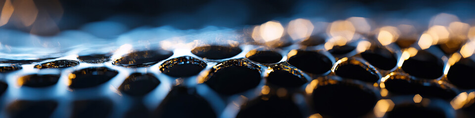 Poster - Metallic Honeycomb Structure with Blue and Gold Lighting
