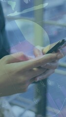 Poster - Animation of data processing over caucasian businesswoman using smartphone in office