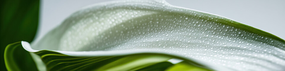 Poster - Dew-Covered Plant Leaf with Underlying Green Foliage