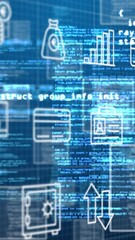 Poster - Animation of data processing and icons on blue background