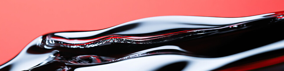 Poster - Black Liquid Wave on Red Background