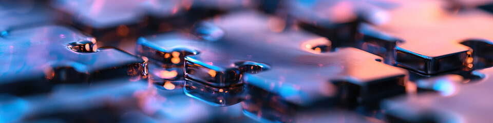 Poster - Metallic Puzzle Pieces with Blue and Orange Lighting