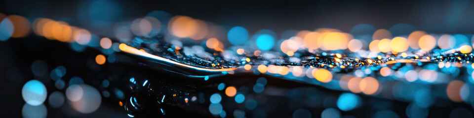 Poster - Metallic Surface with Teal and Amber Bokeh Lights