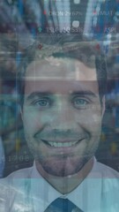 Poster - Animation of data processing over man working in warehouse