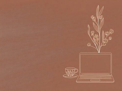 Floral design above a laptop computer.