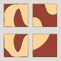 Poster - Four square tiles with abstract designs in brown and beige tones arranged in a grid pattern