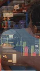 Poster - Animation of data processing over diverse male and female volunteers hugging each other at warehouse