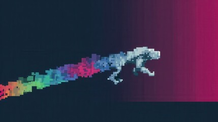 Poster - Pixelated creature with a rainbow trail.