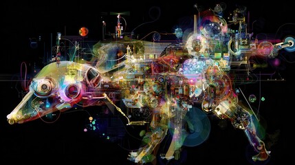 Poster - A complex, colorful creature composed of intricate, technological elements.