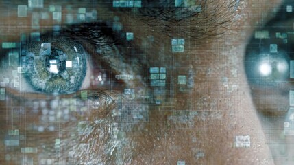 Poster - Close-up of an eye with digital data overlay.