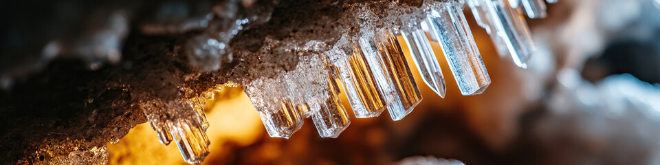Poster - Prismatic Crystals Emerging from Brown Rock Formation