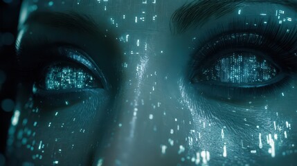 Aufkleber - Close-up view of an eye with digital code patterns.
