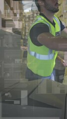 Poster - Digital interface with data processing against caucasian male worker man stacking boxes in the van