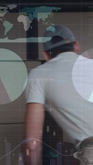 Poster - Statistical data processing against caucasian delivery man removing boxes from his delivery van
