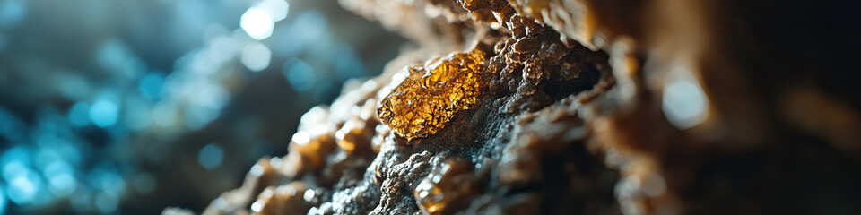 Poster - Amber Gemstone in Dark Rock Matrix