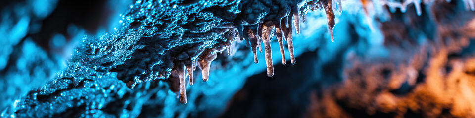 Poster - Cave Stalactites: Teal and Orange Rock Formations