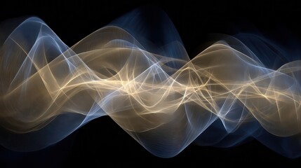 Poster - Abstract design of flowing lines in shades of blue and gold.