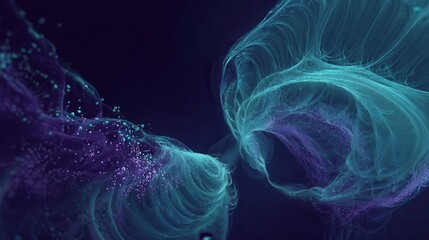 Poster - Abstract swirling forms of turquoise and purple.