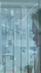 Poster - Animation of data processing over caucasian businesswoman in office