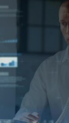 Poster - Animation of data processing over caucasian businessman talking on phone