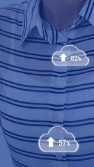 Poster - Animation of clouds with percent over caucasian woman using laptop