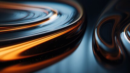 Poster - Abstract swirling forms in dark tones with streaks of orange.