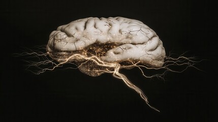 Aufkleber - Detailed illustration of a brain with intricate neural pathways.