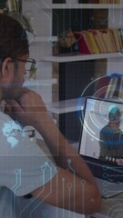Poster - Animation of data processing over caucasian male teacher having a video call on laptop