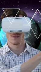 Poster - Animation of shapes and moon over caucasian man using vr headset