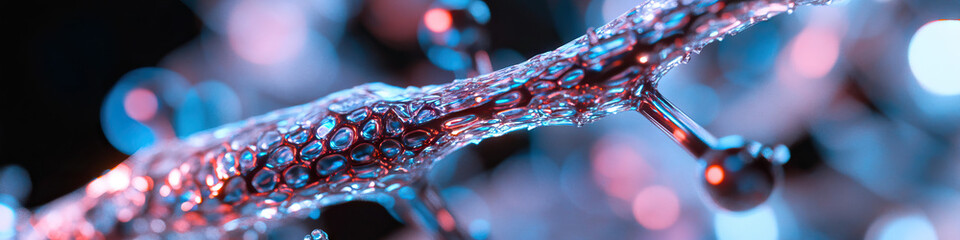Poster - Close-up of Translucent Branched Object with Cellular Texture under Pink and Blue Illumination
