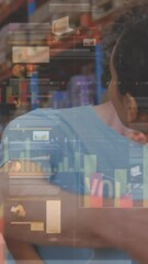 Poster - Animation of data processing over people embracing in warehouse