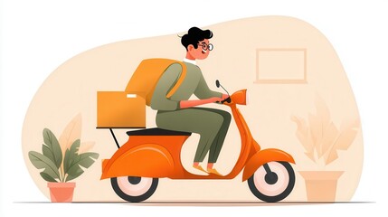 Poster - Delivery person on a vintage scooter.
