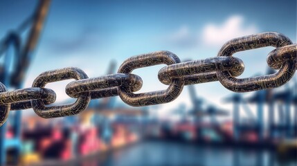 Aufkleber - A chain with circuit board patterns in a port setting.