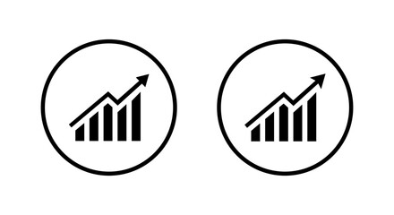 Poster - Growth bar graph with rising arrow. Business success and positive trend symbol icon inside circular outline