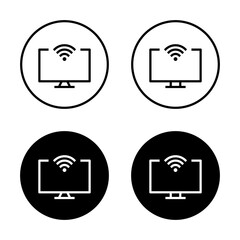 Fototapete - Computer monitor icon with wifi signal. Wireless internet connection symbol on modern desktop screen in black circle