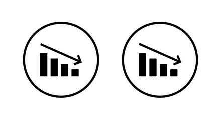 Poster - Decline bar chart with downward trend arrow icon. Decrease, loss, and financial crisis sign symbol inside circular outline