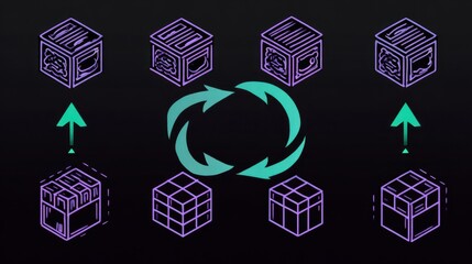 Poster - Arrangement of stylized boxes with an upward directional element.