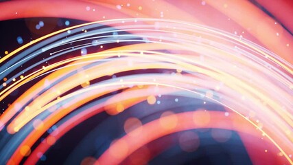 Poster - Rotating glowing vortex lines and particles background, 3d rendering.