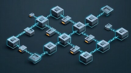 Aufkleber - Interconnected data blocks linked by a chain network.