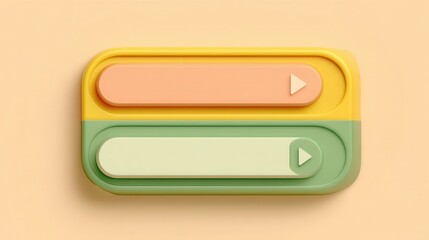 Poster - Two layered rectangular shapes in pastel colors with play icons.