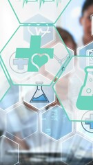 Poster - Icons of medical research and technology on a digital interface screen