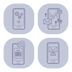 Fototapete - Various icons of smartphone activities related to finance, including notifications, transactions, analytics, and alerts. Modern digital banking experience concept