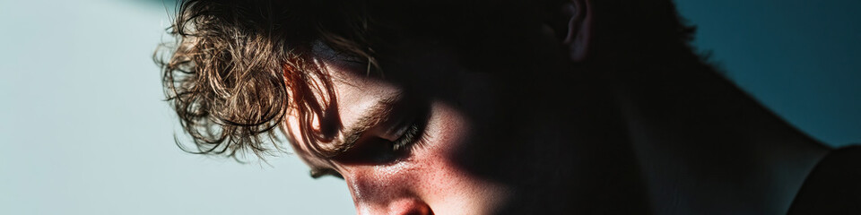Poster - Close-up Photograph of a Person's Face in Shadow