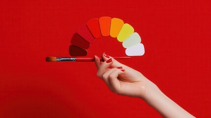 Poster - A color palette and paintbrush held in a hand against a red background.