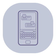 Fototapete - Illustration of mobile phone displaying messaging interface with user profile icons and text bubbles. Communication through digital devices concept