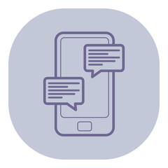 Fototapete - Simple line icon of smartphone with two speech bubbles on soft blue background. Digital communication and text messaging concept