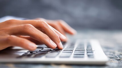 Poster - Close-up of hands typing on a laptop keyboard.