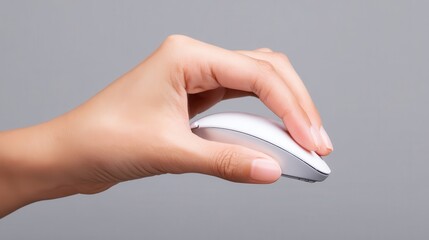 Poster - A hand holding a white computer mouse.