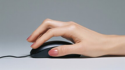 Poster - Hand operating a black computer mouse.