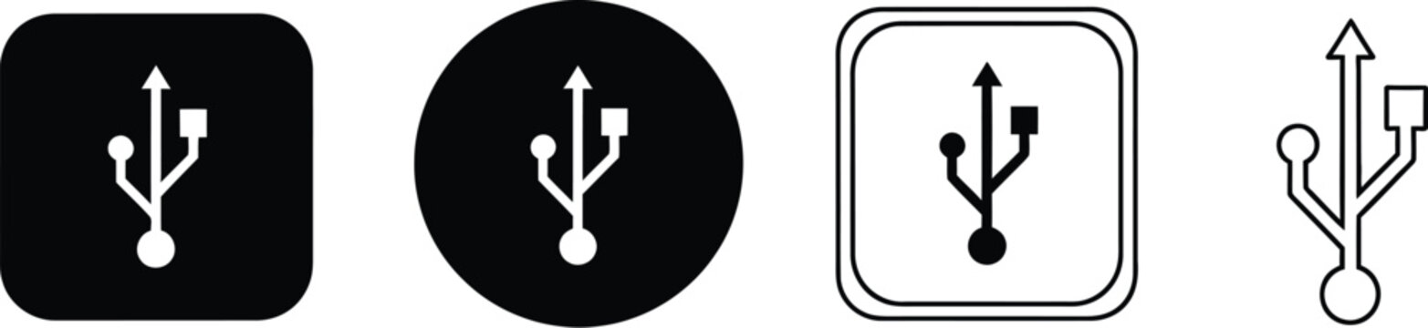 Four usb icons in different styles on a white background illustration